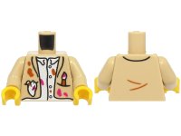 LEGO part Torso Jacket Open with Paint Brush and Rag in Pockets, White Shirt, Magenta and Dark Orange Splotches Pattern (BAM) / Tan Arms / Yellow Hands 973pb6013c01