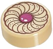 LEGO part Tile, Round 1 x 1 with Cookie Magenta Center Pattern (98138pb037)
