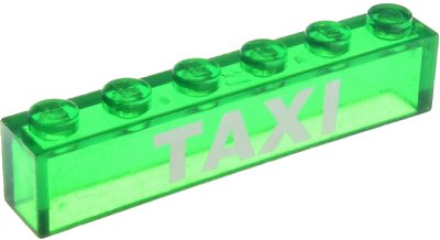 LEGO part Brick 1 x 6 without Bottom Tubes with White 'TAXI' Pattern (3067pb07)