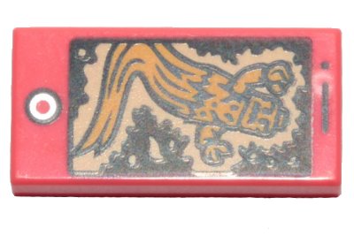 LEGO part Tile 1 x 2 with Cell Phone / Smartphone and Bright Light Orange Ghost Pattern (3069pb0723)