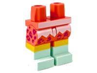 LEGO part Hips and Legs with Molded Light Aqua Lower Legs / Boots and Printed White Zigzag Panel, Medium Lavender Rosettes, and Yellow Knees Pattern 970c00pb0928