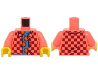 LEGO part Torso Plaid Shirt Open with Collar, Buttons and Dark Red Squares over Dark Azure Shirt with Orange Flowers Pattern (BAM) / Coral Arms / Yellow Hands 973pb6088c01