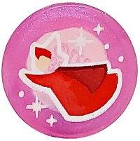 LEGO part Tile, Round 1 x 1 with Fairy Godmother Flora, Light Nougat Face, Red Cloak, White Dots and Sparkles Pattern 98138pb418