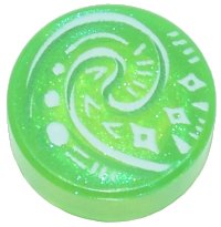 LEGO part Tile, Round 1 x 1 with White and Bright Green Koru Spiral Symbol, Diamonds and Lines Pattern (Moana Heart of Te Fiti) 98138pb421