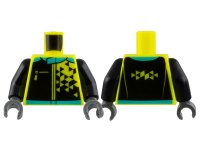 LEGO part Torso Jacket, Medium Azure Collar and Hem, Black Panels, Geometric Triangle Pattern / Black Arms / Dark Bluish Gray Hands 973pb5004c01