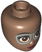 LEGO part Mini Doll, Head Friends with Black Eyebrows, Reddish Brown Eyes, Metallic Light Blue Glasses, and Dark Red Lips Pattern (101112)