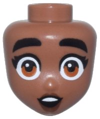 LEGO part Mini Doll, Head Friends with Black Eyebrows and Eyelashes, Wide Shocked Dark Orange Eyes, Reddish Brown Lips, and Open Mouth with Teeth Pattern 106009