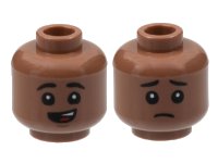 LEGO part Minifigure, Head Dual Sided Child Black Eyebrows, Lopsided Open Mouth Smile with Top Teeth and Red Tongue / Sad Pattern - Hollow Stud 3626pb2993