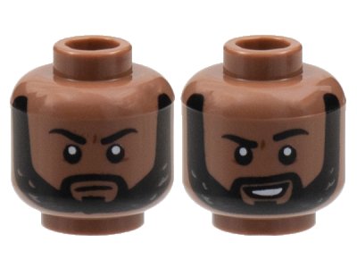 LEGO part Minifigure, Head Dual Sided Black Eyebrows and Beard, Neutral / Grin with Raised Left Eyebrow Pattern - Hollow Stud (3626pb3062)