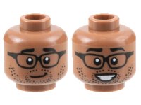 LEGO part Minifigure, Head Dual Sided Black Eyebrows, Glasses, Stubble, Lopsided Grin / Smile with Teeth Pattern - Hollow Stud 3626pb3154
