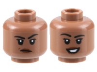 LEGO part Minifigure, Head Dual Sided Female Black Eyebrows, Reddish Brown Lips, Frown with Raised Eyebrow Left / Open Mouth Smile Pattern - Hollow Stud 3626pb3168