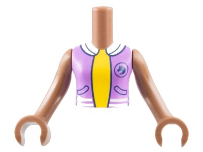 LEGO part Torso Mini Doll Girl Medium Lavender Vest with Pockets, Horse Silhouette and White Collar over Yellow Shirt Pattern, Medium Brown Arms with Hands (FTGpb396c01)