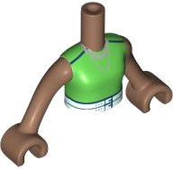 LEGO part Torso Mini Doll Girl Green Sleeveless Top, Silver Necklace, and Light Aqua Belt Pattern, Medium Brown Arms with Hands (FTGpb411c01)