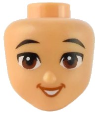 LEGO part Mini Doll, Head Friends with Black Eyebrows, Reddish Brown Eyes, Dark Orange Open Mouth Smile with Teeth Pattern 101094