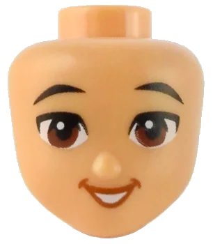 LEGO onderdeel Mini Doll, Head Friends with Black Eyebrows, Reddish Brown Eyes, Dark Orange Open Mouth Smile with Teeth Pattern (101094)