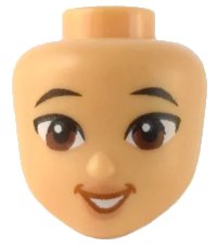 LEGO part Mini Figurine, Tête Friends avec Sourcils Noirs, Yeux Brun Rougeâtre, Lèvres Beige et Motif Sourire Bouche Ouverte avec Dents Orange Foncé 101174
