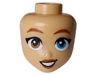 LEGO part Mini Doll, Head Friends with Reddish Brown Eyebrows, Lips and Eye Right, Dark Azure Eye Left, Black Eyelashes, Open Mouth Smile with Teeth Pattern 105809
