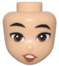LEGO onderdeel Mini Pop, Hoofd Friends met Zwarte Wenkbrauwen, Roodachtig Bruine Ogen, Nougat Lippen, en Donkeroranje Open Mond Glimlach met Boventanden Patroon 105945