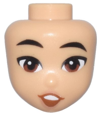 LEGO onderdeel Mini Pop, Hoofd Friends met Zwarte Wenkbrauwen, Roodachtig Bruine Ogen, Nougat Lippen, en Donkeroranje Open Mond Glimlach met Boventanden Patroon (105945)