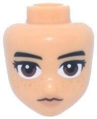 LEGO part Mini Doll, Head Friends with Black Eyebrows and Eyelashes, Dark Brown Eyes, Nougat Lips and Medium Nougat Freckles Pattern 109606