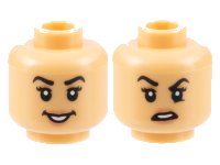 LEGO part Minifigure, Head Dual Sided Female Black Eyebrows, Nougat Eye Shadow and Lips, Open Smile / Disgust with Raised Eyebrow Right Pattern - Hollow Stud 3626pb3172