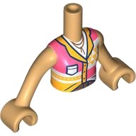 LEGO part Torso Mini Doll Girl White, Coral and Bright Light Orange Top Pattern, Medium Tan Arms with Hands FTGpb425c01