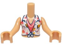 LEGO part Torso Mini Doll Girl White Knotted Blouse with Dark Blue, Coral and Bright Light Orange Lines and Shapes over Shirt Pattern, Medium Tan Arms with Hands FTGpb438c01