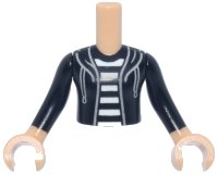 LEGO part Torso Mini Doll Girl White Jacket with Zipper, Heart Shaped Zipper Pull, Bright Pink Stripes, Orange and Magenta Collar Pattern, White Arms with Hands with Bright Pink and Magenta Stripes FTGpb540c01