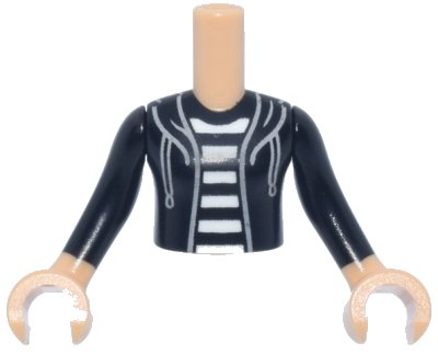 LEGO part Torso Mini Doll Girl White Jacket with Zipper, Heart Shaped Zipper Pull, Bright Pink Stripes, Orange and Magenta Collar Pattern, White Arms with Hands with Bright Pink and Magenta Stripes (FTGpb540c01)