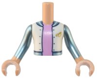 LEGO part Torso Mini Doll Boy White Jacket over Bright Pink Shirt, Metallic Light Blue and Gold 'O' Pattern, Medium Tan Arms with Hands with Metallic Light Blue Long Sleeves ftbpb079c01
