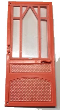 LEGO part Scala Door 10 x 1 x 18 2/3 Mullioned with Fixed Trans-Clear Glass - Hinges with Lattice Panel Pattern on Both Sides (Stickers) - Set 3119 6896bc01pb03