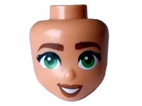 LEGO part Mini Doll, Head Friends with Reddish Brown Eyebrows, Green Eyes, Dark Orange Lips, and Open Mouth Smile with Teeth Pattern 101121
