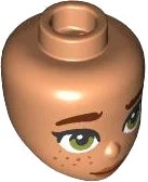 LEGO onderdeel Mini Doll, Head Friends with Reddish Brown Eyebrows, Olive Green Eyes, Dark Orange Lips and Freckles, Closed Mouth Pattern (103314)