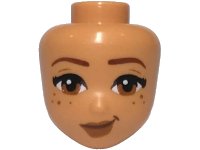 LEGO onderdeel Mini Doll, Head Friends with Reddish Brown Eyebrows, Black Eyelashes, Dark Orange Eyes and Lips, Lopsided Grin and Freckles Pattern 107634