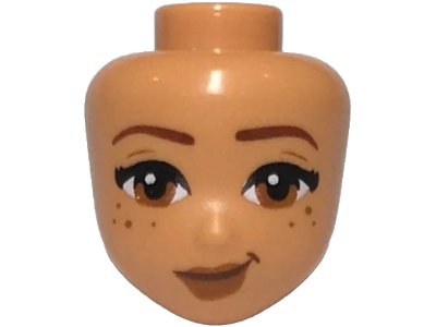 LEGO onderdeel Mini Doll, Head Friends with Reddish Brown Eyebrows, Black Eyelashes, Dark Orange Eyes and Lips, Lopsided Grin and Freckles Pattern (107634)