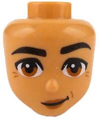 LEGO part Mini Doll, Head Friends with Thick Black Eyebrows, Dark Orange Eyes, Lips and Crow's Feet Pattern 110354