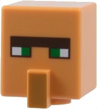 LEGO part Minifigure, Head, Modified Cube Tall with Raised Rectangle with Pixelated Black Unibrow, Green Eyes, and Medium Nougat Nose Pattern (Minecraft Villager) 23766pb006