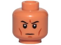 LEGO part Minifigure, Head Black Eyebrows, Upper Eyelids, Dark Orange Cheek Lines and Chin Dimple, Stern Pattern - Hollow Stud 3626pb2651