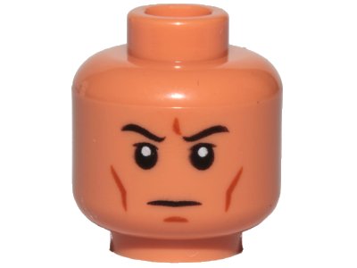LEGO part Minifigure, Head Black Eyebrows, Upper Eyelids, Dark Orange Cheek Lines and Chin Dimple, Stern Pattern - Hollow Stud (3626pb2651)