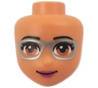 LEGO part Mini Doll, Head Friends with Medium Nougat Eyes, Metallic Light Blue Glasses, Magenta Lips, and Closed Mouth Pattern 37588