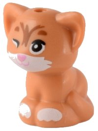LEGO onderdeel Cat, Friends, Baby Kitten, Sitting with Black Eyes Winking, Bright Pink Nose, and White Muzzle and Paws Pattern (Mittens) 69902pb04