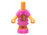 LEGO onderdeel Micro Doll, Body with Molded Dark Pink Short Layered Dress and Shoes and Printed Gold Gingerbread Man and Magenta Collar Pattern 69969pb03