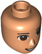 LEGO part Mini Doll, Head Friends Male Large with Reddish Brown Eyes, Black Eyebrows, Chin Dimple and Open Mouth Smile Pattern 78962