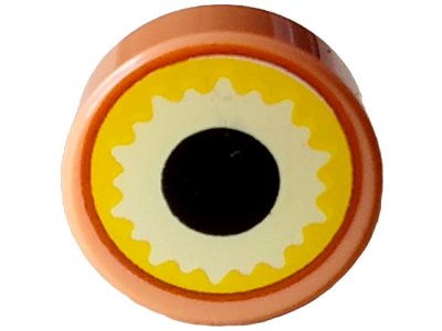 LEGO onderdeel Tile, Round 1 x 1 with Yellow and Bright Light Yellow Eye with Dark Orange Edge and Black Pupil Pattern (Dungeons & Dragons Beholder) (98138pb406)