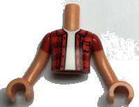 LEGO onderdeel Torso Mini Doll Boy Red Checkered Shirt with Pocket, White Undershirt Pattern, Nougat Arms with Hands with Red Short Sleeves FTBpb061c01
