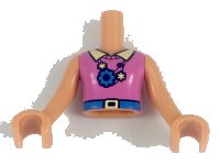 Torso Mini Doll Girl Dark Pink Sweater with Bright Light Yellow Collar, Stars and Gears Necklace, Dark Azure Belt Pattern, Nougat Arms with Hands, numero pezzo LEGO FTGpb177c01