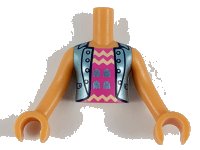 LEGO onderdeel Torso Mini Doll Girl Dark Pink Top with Zigzag Stripes, Blue Jacket Pattern, Nougat Arms with Hands FTGpb221c01