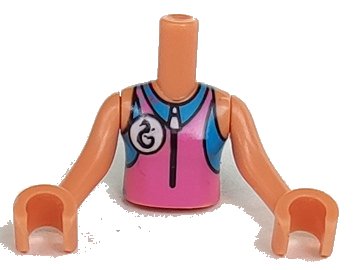LEGO part Torso Mini Doll Girl Dark Pink and Dark Azure Wetsuit with Seahorse Logo Pattern, Nougat Arms with Hands (FTGpb230c01)