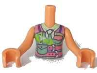 LEGO onderdeel Torso Mini Doll Girl Lime Top, Coral Belts, Sand Green Bag and Yellow Bandana Pattern, Nougat Arms with Hands FTGpb277c01