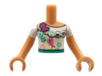 LEGO part Torso Mini Doll Girl White Blouse Top with Flowers and Butterflies Pattern, Nougat Arms with Hands with White Short Sleeves FTGpb352c01